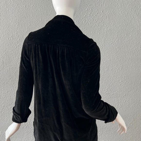 Vintage 70s Black Velvet Mod NEW GIRL Button Disco Blouse Top S - Picture 12 of 13